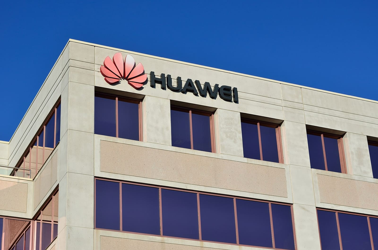 Huawei logo on the company's office building in Canada