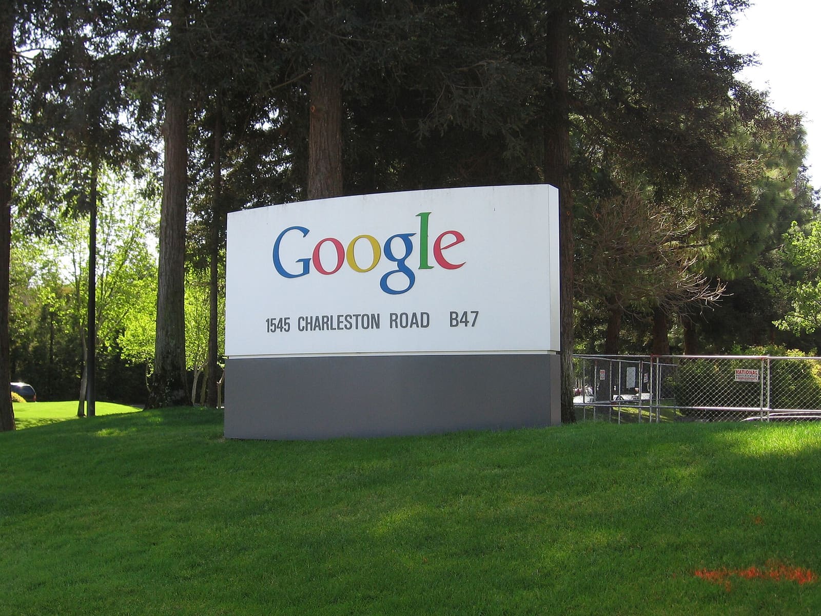 Google sign in front of a company building in California