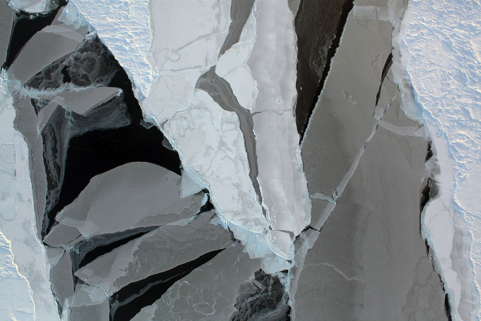 Aerial view of cracked sea ice in the Arctic