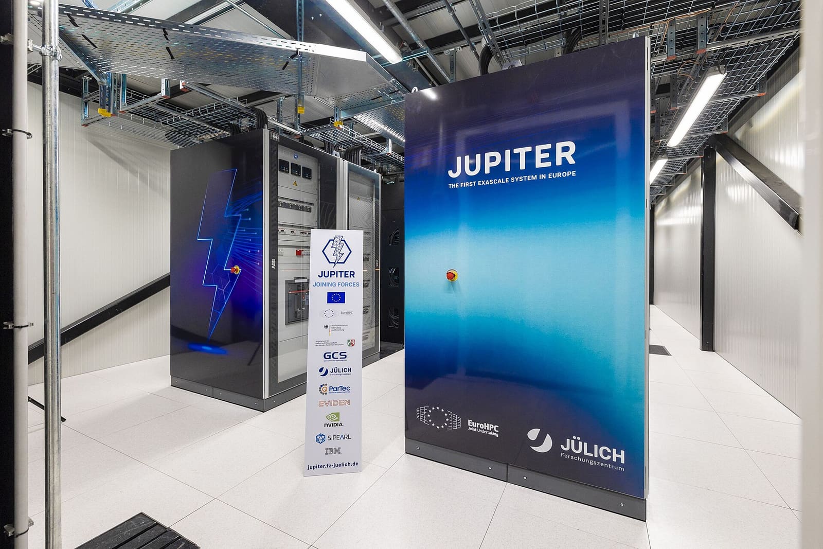 Cabinets of the JUPITER supercomputer at the Jülich research center