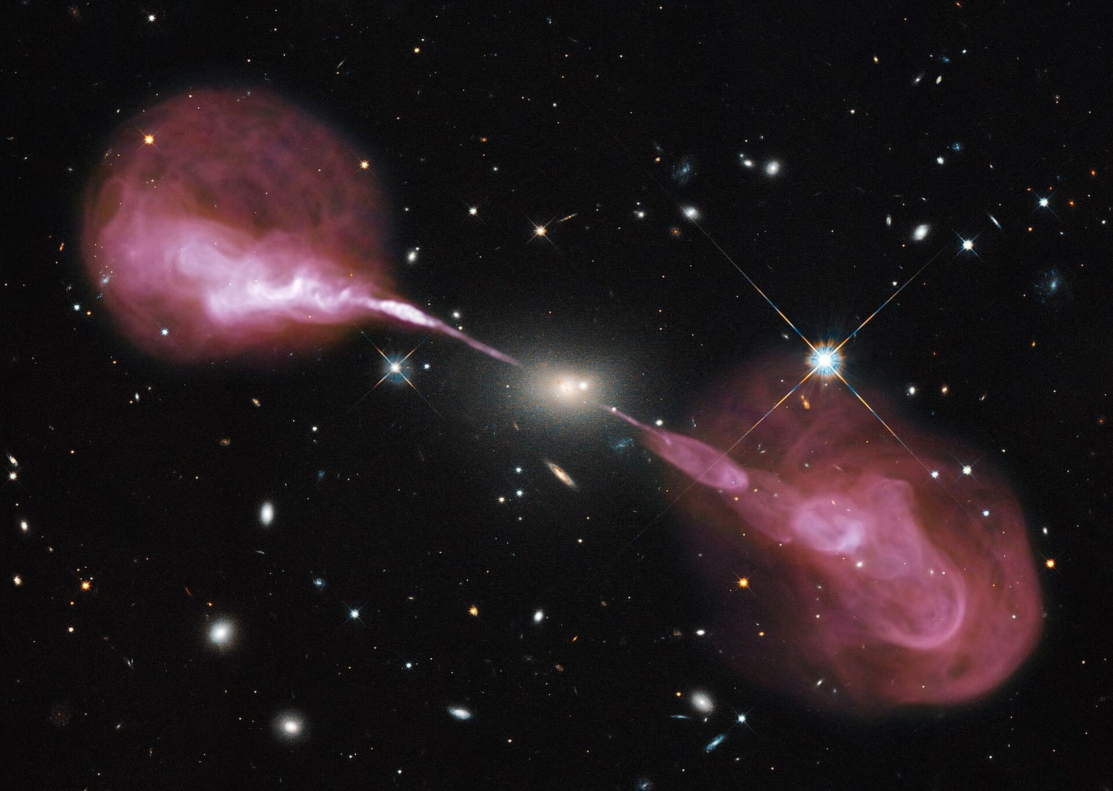 The radio galaxy Hercules A, with two huge jets stretching out from its center