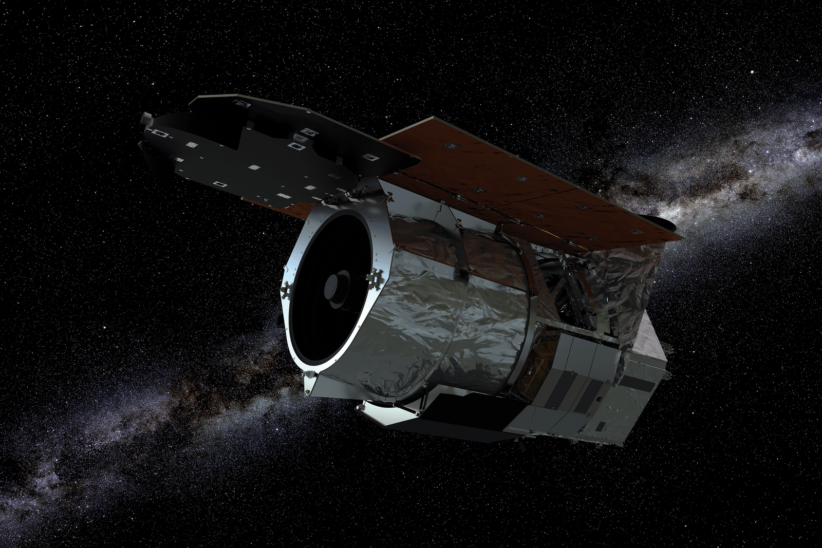 Artist's illustration of the Roman Space Telescope against a starry background