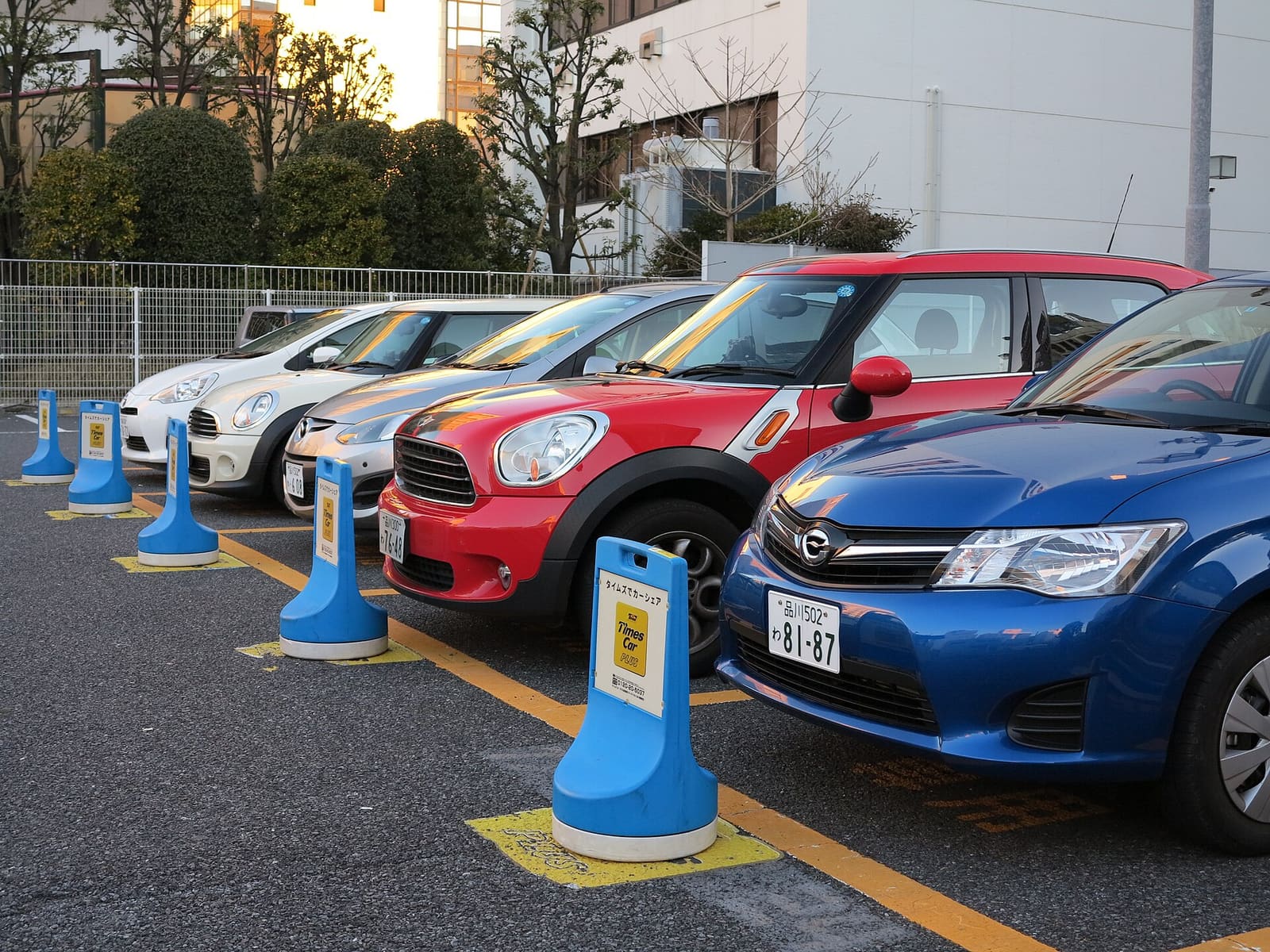 Shared cars parked at a Times Car station in Shibuya, Tokyo